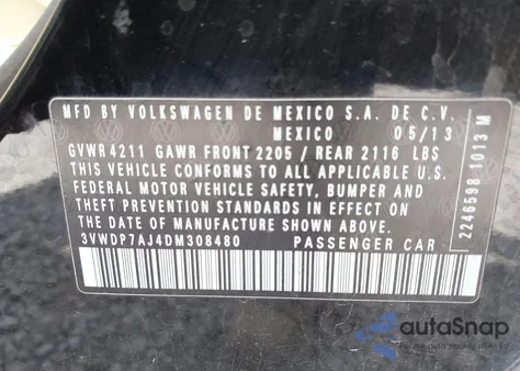 2013 Volkswagen Jetta 2.5L Se from USA, damaged, VIN 3VWDP7AJ4DM308480